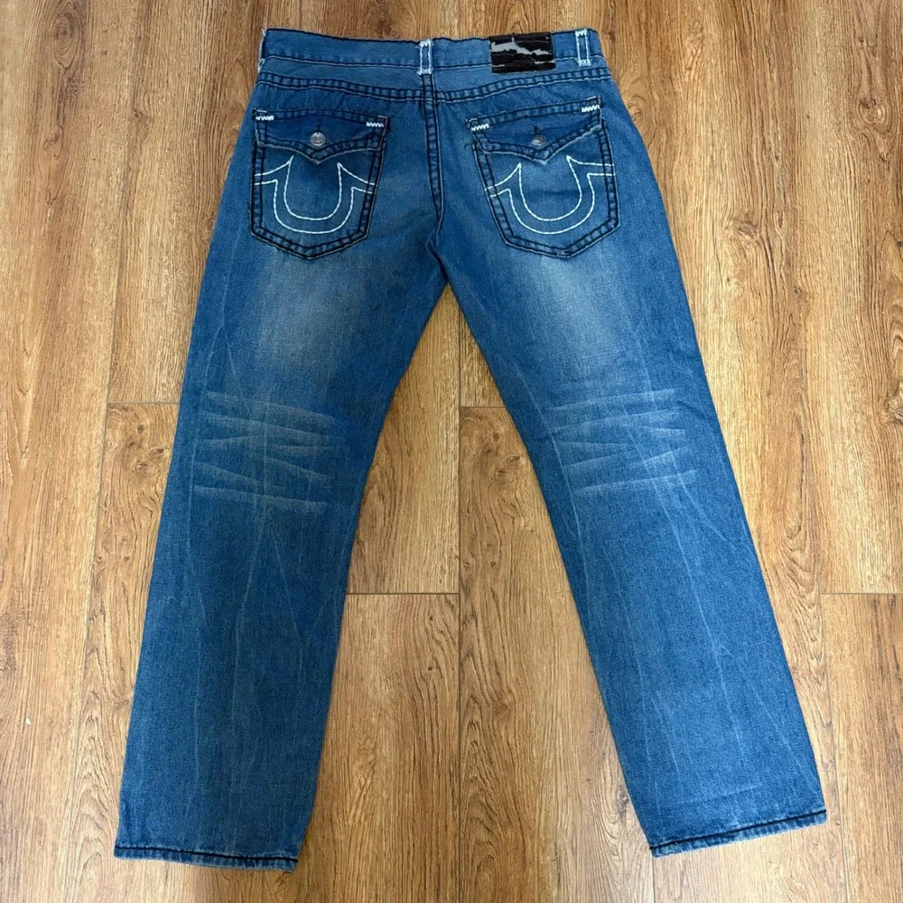 Y2K True Religion USA Made Thick Stitch Blue Jeans‎ Straight Leg Mens 40x33 VTG